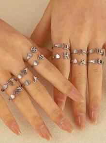1pc Stainless Steel Silver Twelve Constellations Heart Shaped Adjustable Ring For Teen, Suitable For Daily And Vacation Wear - Silver - View 4