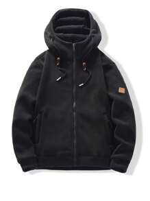 Men's Plush Fleece Hooded Cardigan, Thickened, Outdoor Sports Jacket For Autumn And Winter