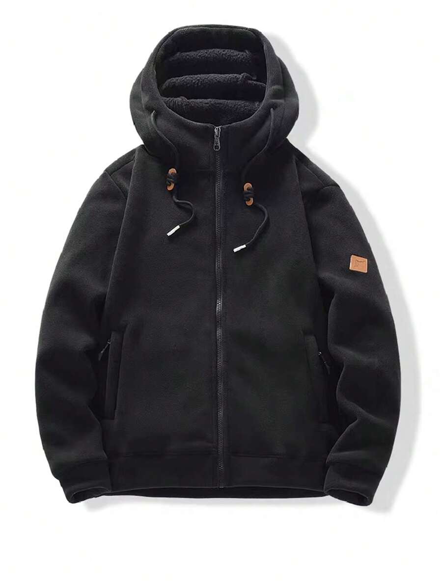 Men's Plush Fleece Hooded Cardigan, Thickened, Outdoor Sports Jacket For Autumn And Winter