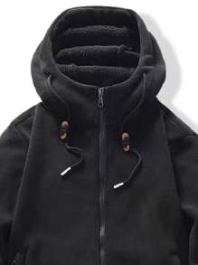 Men's Plush Fleece Hooded Cardigan, Thickened, Outdoor Sports Jacket For Autumn And Winter