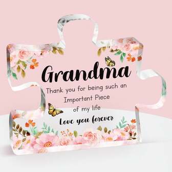 Gifts For Grandma - Engraved Acrylic Block Puzzle Decorations 3.9 X 3.3 Inch - Delicate Grandma Gifts From Grandchildren - Christmas Thanksgiving Birthday Gifts For Grandma Grandmother, Ideas Birthday
