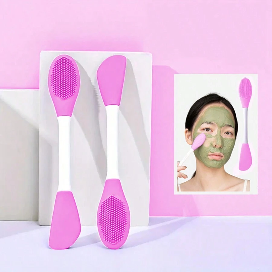 2合1頭部面膜刮刀和搓泥刷,1入硅膠臉部泥膜塗抹刷帶黑頭清潔器,深層溫和去角質,適用於化妝、粉底、乳霜、泥、黏土、混合面膜和身體乳液混合攪拌用的面膜美容工具 - 玫紅色 - 查看 1