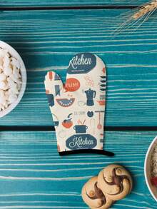 Navy Blue Kitchen Utensils Heat Resistant Glove - Print - View 2