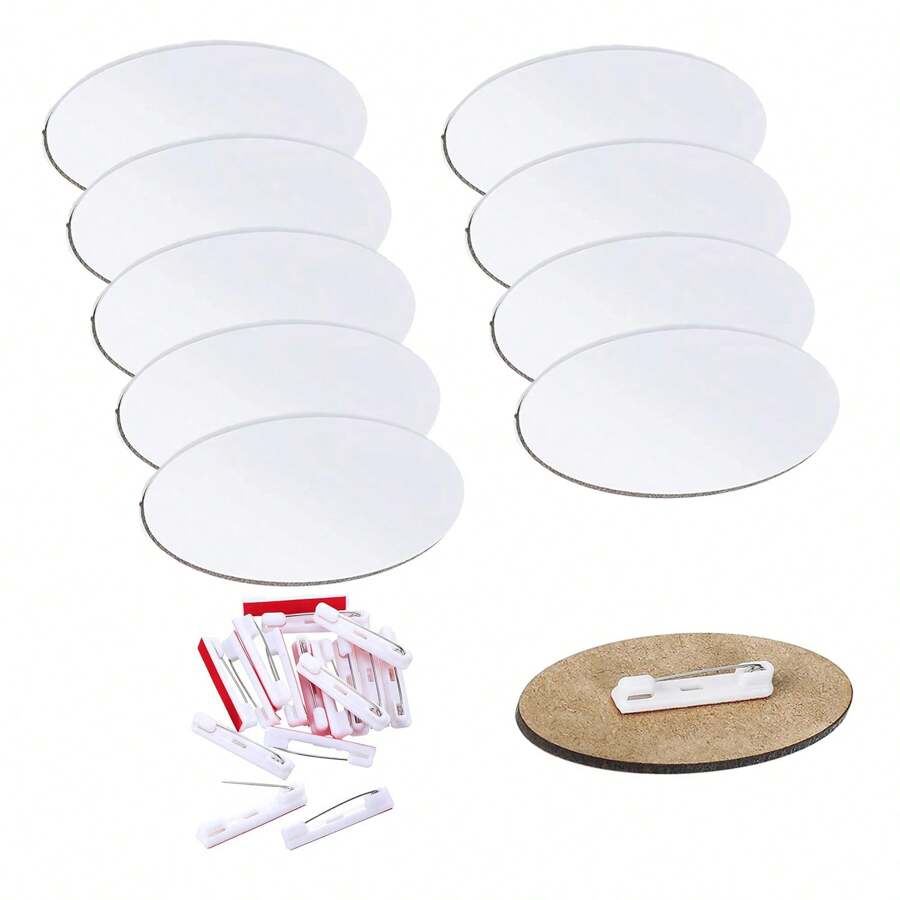 10 Pieces Sublimation Name Tag Oval DIY Blank ID Name Badge With Round Corners Pin Custom Personalized Name Tag For School, Office (1.5 X 3 Inch) - White - View 1