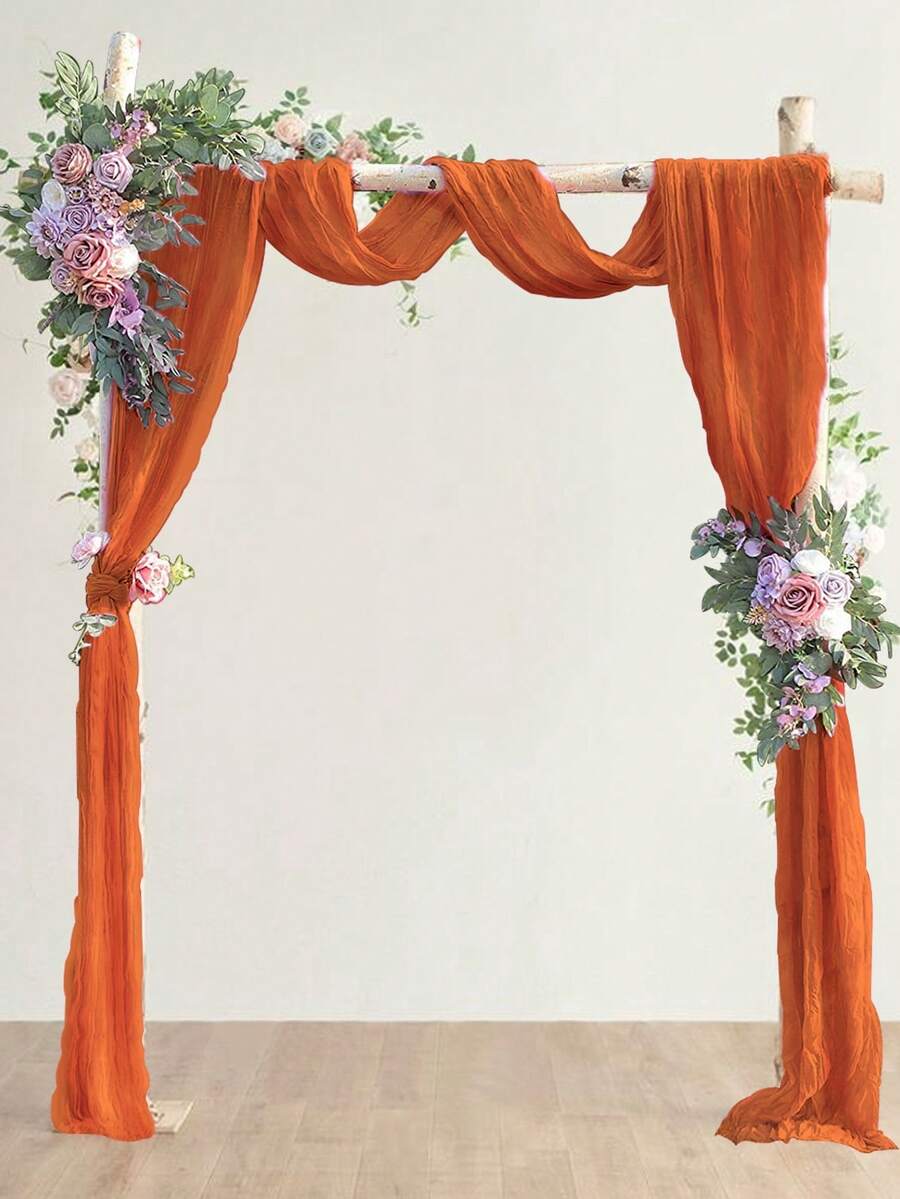 1入340*90cm橙色紗簾,桌旗,生日派對,婚禮裝飾桌布,婚禮拱門裝飾