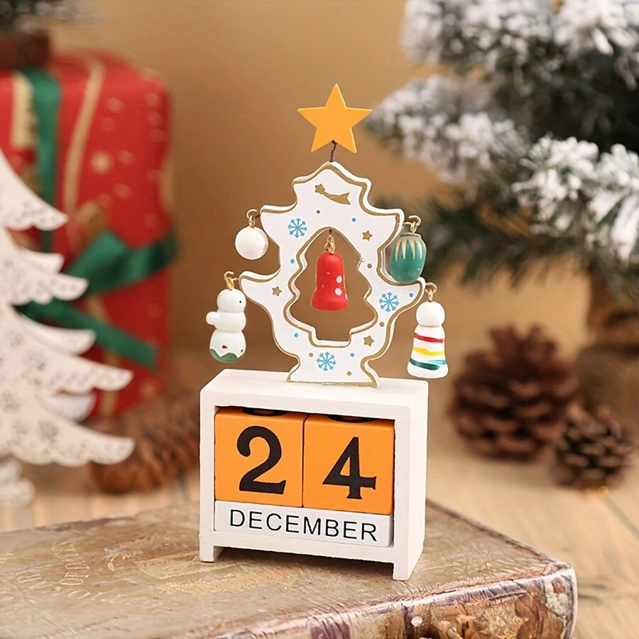 1pc  Christmas Tree Countdown Calendar ,Christmas Countdown Decoration Ornament,Wooden Christmas Countdown Calendar Ornament - White - View 1