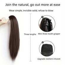 1個深棕色爪夾馬尾直髮髮尾,合成夾式髮型,優雅自然,適用於日常使用 - Dark Brown - 查看 5