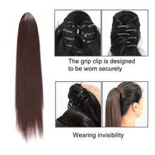 1個深棕色爪夾馬尾直髮髮尾,合成夾式髮型,優雅自然,適用於日常使用 - Dark Brown - 查看 3