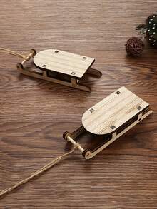 1件圣诞装饰品，木制雪橇，适用于家居和办公室装饰，可定制木制雪橇 - 卡其色 - 查看 2