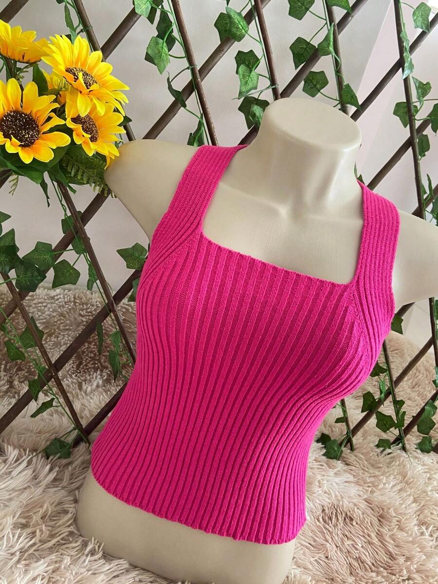 Women Knit Tops - 玫瑰紅 - 查看 1