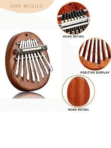 8個按鍵迷你卡林巴,精美的手指拇指鋼琴木琴,音樂好配件吊墜禮物,聖誕萬聖節和感恩節禮物 - 棕色 - 查看 4