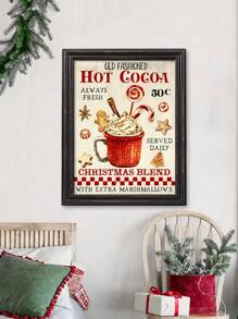 1pc Hot Cocoa Decorative Poster, Cup Of Cocoa Wreath Sign, Kitchen Wall Art Decor Without Frame Canvas Print Home Decor Christmas Decorations Room Decor Christmas