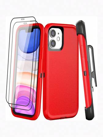 Apple Belt Clip Stand Phone Case Set, With 2 Screen Protectors + 2 Camera Lens Protectors, Full Body Heavy Duty -grade Drop Protection Cover