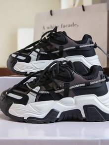 Tennis para mujer de plataforma cómodos negro o blanco - Negro - Ver 1