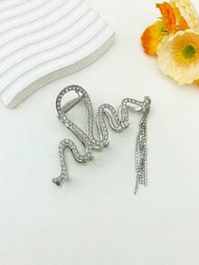 1pc Women's Rhinestone Asymmetric Shaped Chain Hair Claw Clip - Silver - View 5
