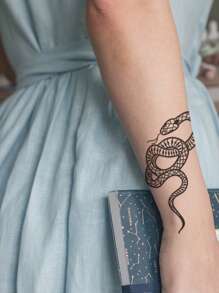 1pc Black Serpent & Mesh Pattern Temporary Tattoo Sticker For Arm, Wrist & Body - Black - View 2