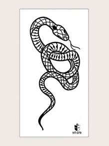 1pc Black Serpent & Mesh Pattern Temporary Tattoo Sticker For Arm, Wrist & Body - Black - View 3
