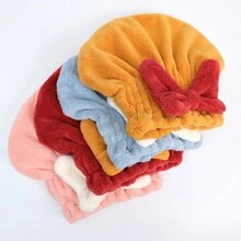 Coral Fleece Bowknot Hair Drying Cap/bath Cap With Thickened Soft And Quick-drying Features - Pink - View 7
