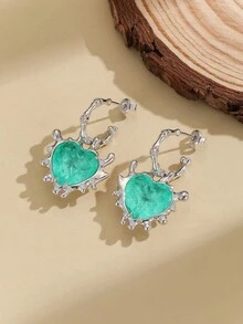 1 对 S925 纯银蓝色和绿色心形耳环，适合女士佩戴，设计优雅独特，适合日常佩戴、婚礼、约会、派对，是送给女朋友和妻子的贴心礼物