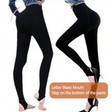 1pc 's High Waist Sculpting Tights, Spring/Autumn, Slimming, Tummy Control, Skinny 3/4 Tights, Yoga Tights, Thin Plush Stretch Bottoms, Fashionable, Versatile, Cropped Tights, Hip-Lifting, Pantyhose, Warm, For Running, Yoga, Sports, Casual Wear, Leg Compression, Slimming, And High Elasticity - Black - View 4