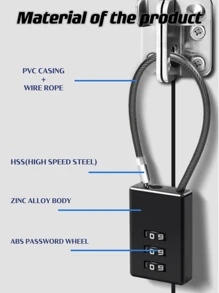 1pc Flexible Steel Wire Lock, 3-digit Combination Lock, Made Of Steel Cable And Zinc Alloy, Password Modifiable, Compact And Portable, Suitable For Anti-theft Of Electric Cars, Helmets, Bicycles, Baby Carriages, Suitcases, Backpacks And Cabinets