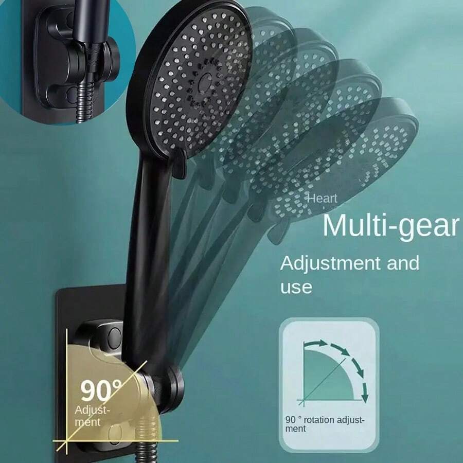 1個可調節和可分離的淋浴支架底座,浴室無痕淋浴架,掛式淋浴架,金色鍍黑色淋浴管和頭,不鏽鋼淋浴管,三種顏色選擇