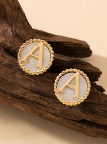 1 Par De Aretes Geométricos De Círculos Minimalistas Con Las 26 Letras Inglesas Para Mujer, Regalo De Cumpleaños