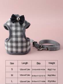 1入組格紋狗狗背心背帶附帶皮帶 - 灰色 - 查看 4
