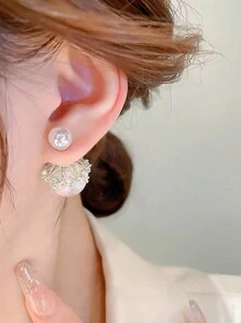 1 đôi Châu Âu & Châu Mỹ Phong cách Pháp Cao-kết thúc Mô phỏng Ngọc trai Giả Hoa tai , Thanh lịch & Linh hoạt Đối với Sử dụng hàng ngày - Bạc - Xem 4