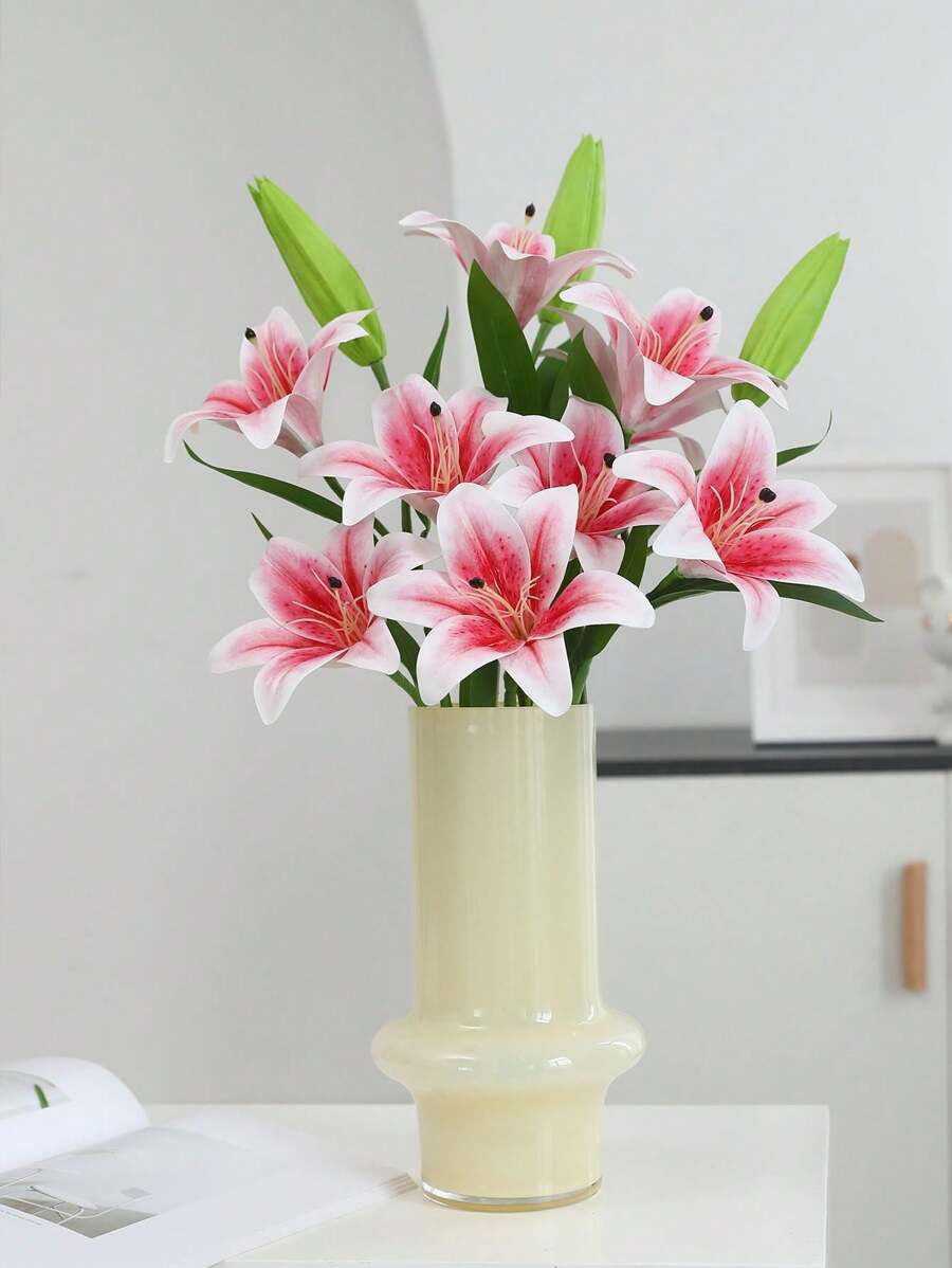 1朵人造粉色百合花,真實的觸感,適用於婚禮/派對/復活節/耶誕節的家庭/酒店花卉裝飾 - 粉色 - 查看 1