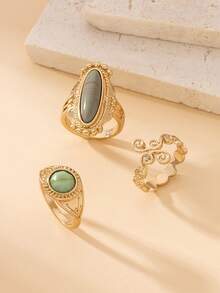 3pcs/Set Personalized Fashionable Vintage Style Rings With Elegant Charisma Design, Perfect For Wedding Gift - Yellow Gold - View 4