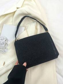 Shiny Rhinestone-Encrusted Clutch Bag For Formal Events: Fashionable & Simplistic Shoulder Or Handbag - Black - View 8