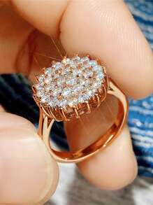 1 cái Tuyệt đẹp Khối Zirconia  Nhẫn Đối với phụ nữ Cho đám cưới Hôn ước Tiệc kỷ niệm Ban nhạc Đồ trang sức Ngày lễ tình nhân Qủa tặng - Hoa hồng vàng - Xem 7