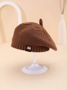 1件男女嬰兒帽,純色貝雷帽,嬰幼兒羊毛帽,秋冬兒童畫家帽,針織帽