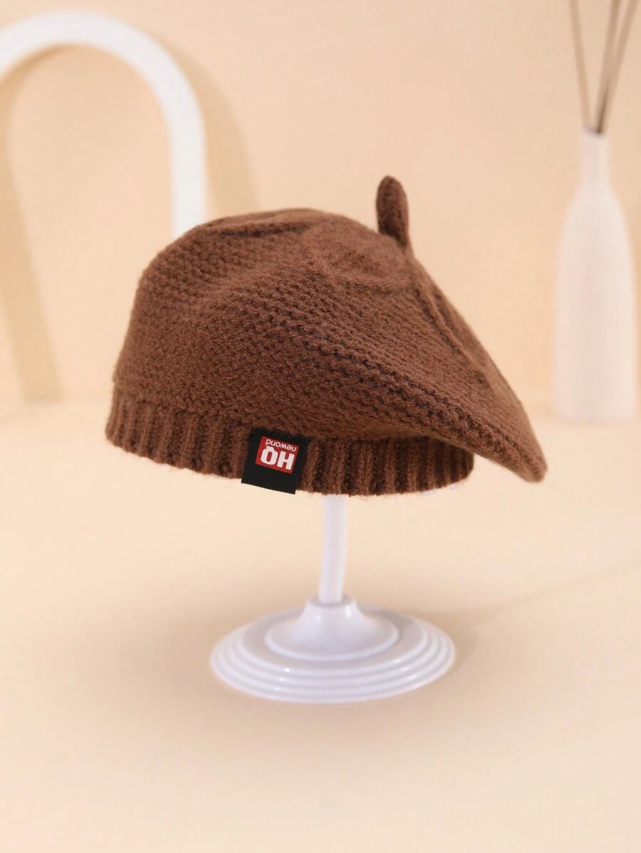 1件男女嬰兒帽,純色貝雷帽,嬰幼兒羊毛帽,秋冬兒童畫家帽,針織帽