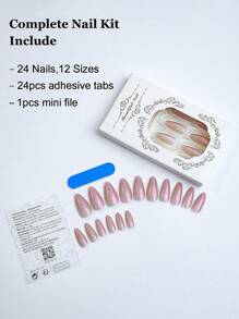 24片杏仁形闪光眼影美甲贴纸，搭配1片果冻美甲贴纸和1个指甲锉，提升您的时尚风格 - 彩色 - 查看 2