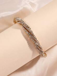 1pc Multilayer Crossed Rhinestone Decor Bracelet For Women, Sparkling And All-match - Yellow Gold - View 2