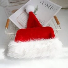 1頂聖誕節主題紅色天鵝絨聖誕老人帽,帶毛絨飾邊,成人適用節日服飾配件