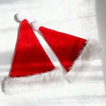 1頂聖誕節主題紅色天鵝絨聖誕老人帽,帶毛絨飾邊,成人適用節日服飾配件