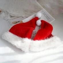 1頂聖誕節主題紅色天鵝絨聖誕老人帽,帶毛絨飾邊,成人適用節日服飾配件