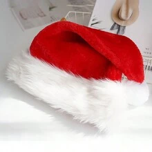 1頂聖誕節主題紅色天鵝絨聖誕老人帽,帶毛絨飾邊,成人適用節日服飾配件