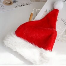 1頂聖誕節主題紅色天鵝絨聖誕老人帽,帶毛絨飾邊,成人適用節日服飾配件