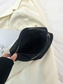 Shiny Rhinestone-Encrusted Clutch Bag For Formal Events: Fashionable & Simplistic Shoulder Or Handbag - Black - View 9