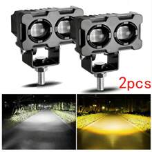 Led Auxiliary Lights Magnifying Glass Headlights For Car Motorcycle 2pcs - Black - View 1