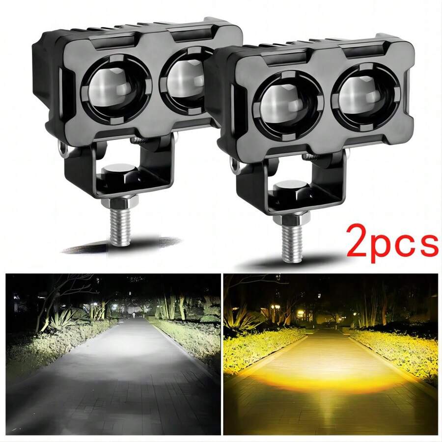 Led Auxiliary Lights Magnifying Glass Headlights For Car Motorcycle 2pcs - Black - View 1