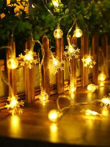 1pc Christmas Home Decoration Snowflake Crystal Ball LED String Light, Christmas Party Bubble Ball Snowflake Light, Indoor Room Wall And Living Room Desktop Decoration Light, Christmas Decoration Light String, Merry Christmas, Winter Snowflake Light - Yellow - View 6