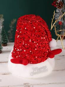 1 件聖誕帽,帶有可愛鹿角、亮片和厚毛絨面料,男女皆宜,非常適合派對和聚會 - 彩色 - 查看 5