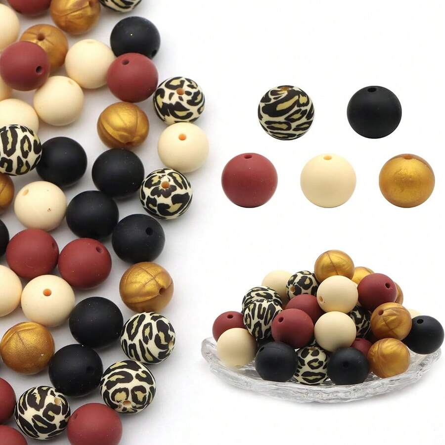 50 顆 12/15 毫米圓形矽膠珠適用於 Diy 手鍊、項鍊、珠寶製作、吊墜、鑰匙鏈、奶珠手鍊和鑰匙鏈、服裝和配件掛鍊 - 彩色 - 查看 1