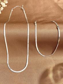 2pcs/Set Snake Bone Necklace & Bracelet For Women 925 Sterling Silver Simple Blade Chain Fine Jewelry Set For Daily Life Decor