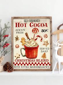 1pc Hot Cocoa Decorative Poster, Cup Of Cocoa Wreath Sign, Kitchen Wall Art Decor Without Frame Canvas Print Home Decor Christmas Decorations Room Decor Christmas